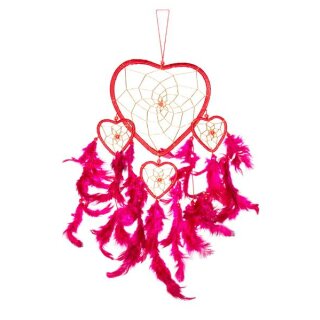 Großes Ca 50cm x 16cm Herz Dreamcatcher Traumfänger Rot Fuchsia Pink