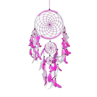 Traumfänger - Dreamcatcher - Pink Weiß ca. 70cm x 21cm Durchmesser 5 Ringe Dream