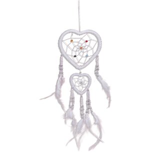 Traumfänger - Dreamcatcher - Weiß Herz Perlen -  ca. 50cm x 11cm - 2 Ringe Kinder